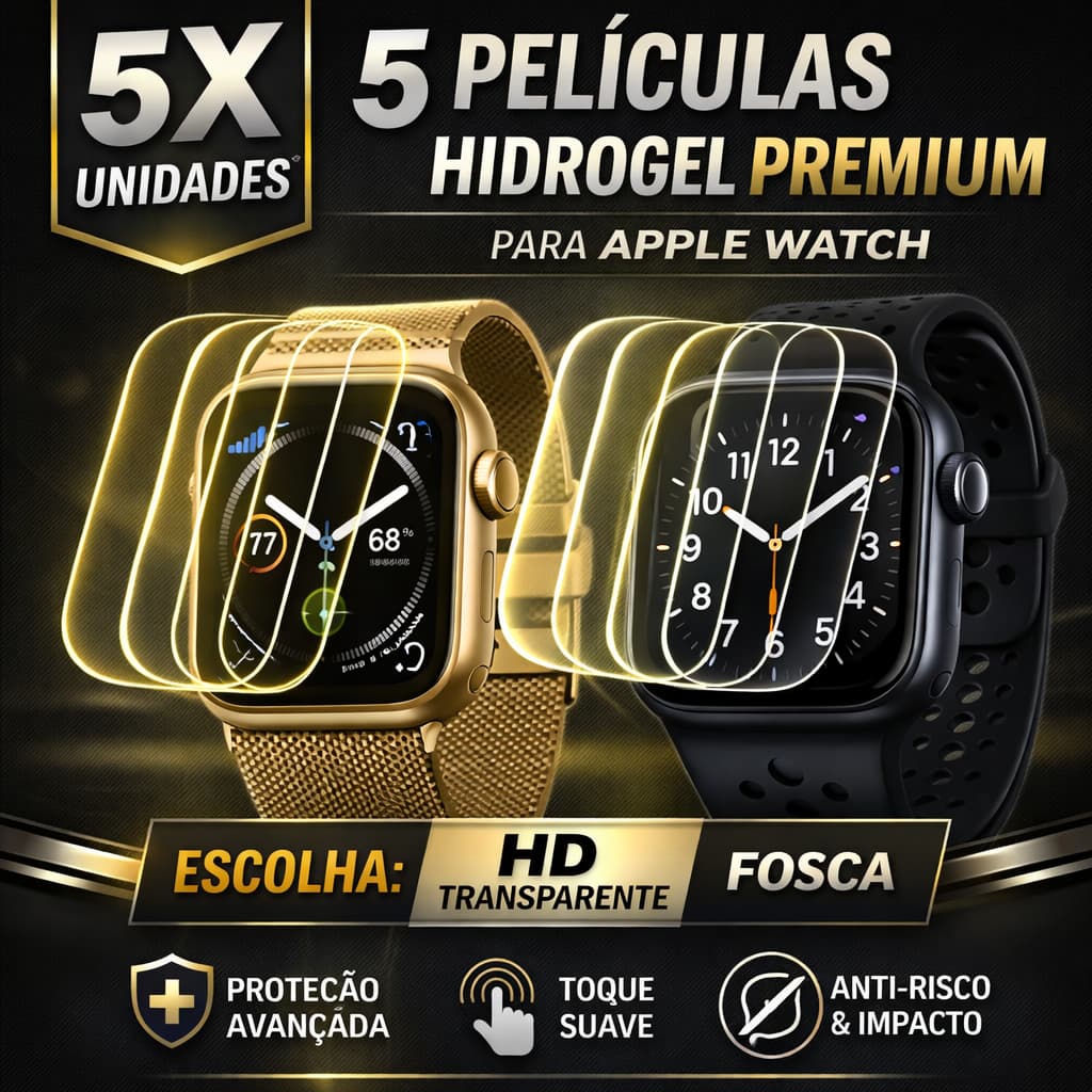 3 ou 5 Películas De Hidrogel HD ou Fosca para Smartwatch Todos Apple Watch Series Ultra 40,41,42,43,44,45,46,47,48,49mm