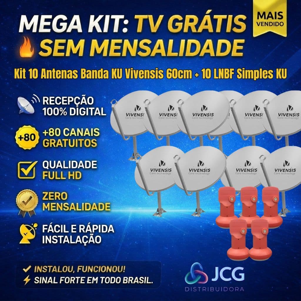 Kit 10 Antenas Banda KU Vivensis 60cm + 10 LNBF Simples KU