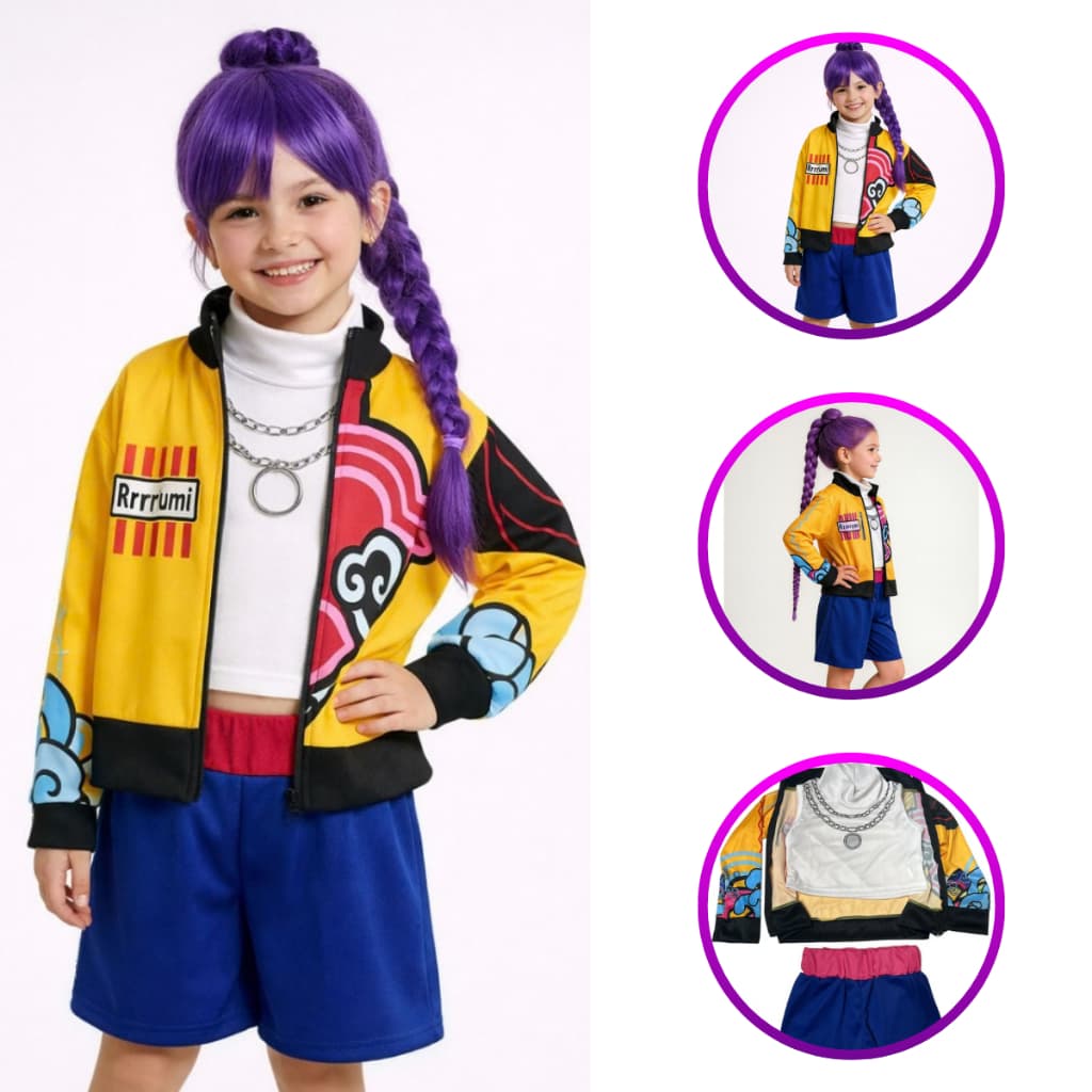 Fantasia Guerreiras Kpop Infantil Rumi Guerreira K-Pop Luxo Dança Show Menina Carnaval Dia Das Crianças