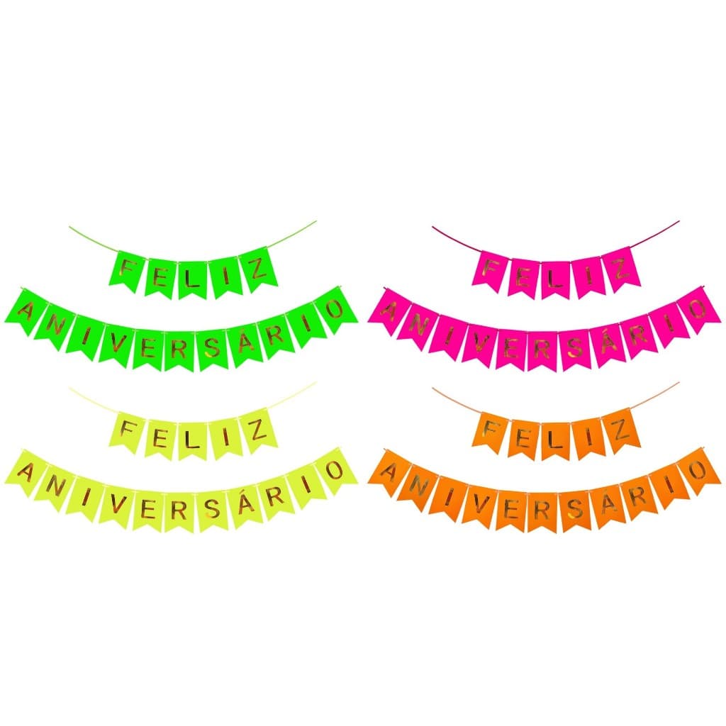 Faixa Decorativa Bandeira Feliz Aniversário Neon Festa 3.2m