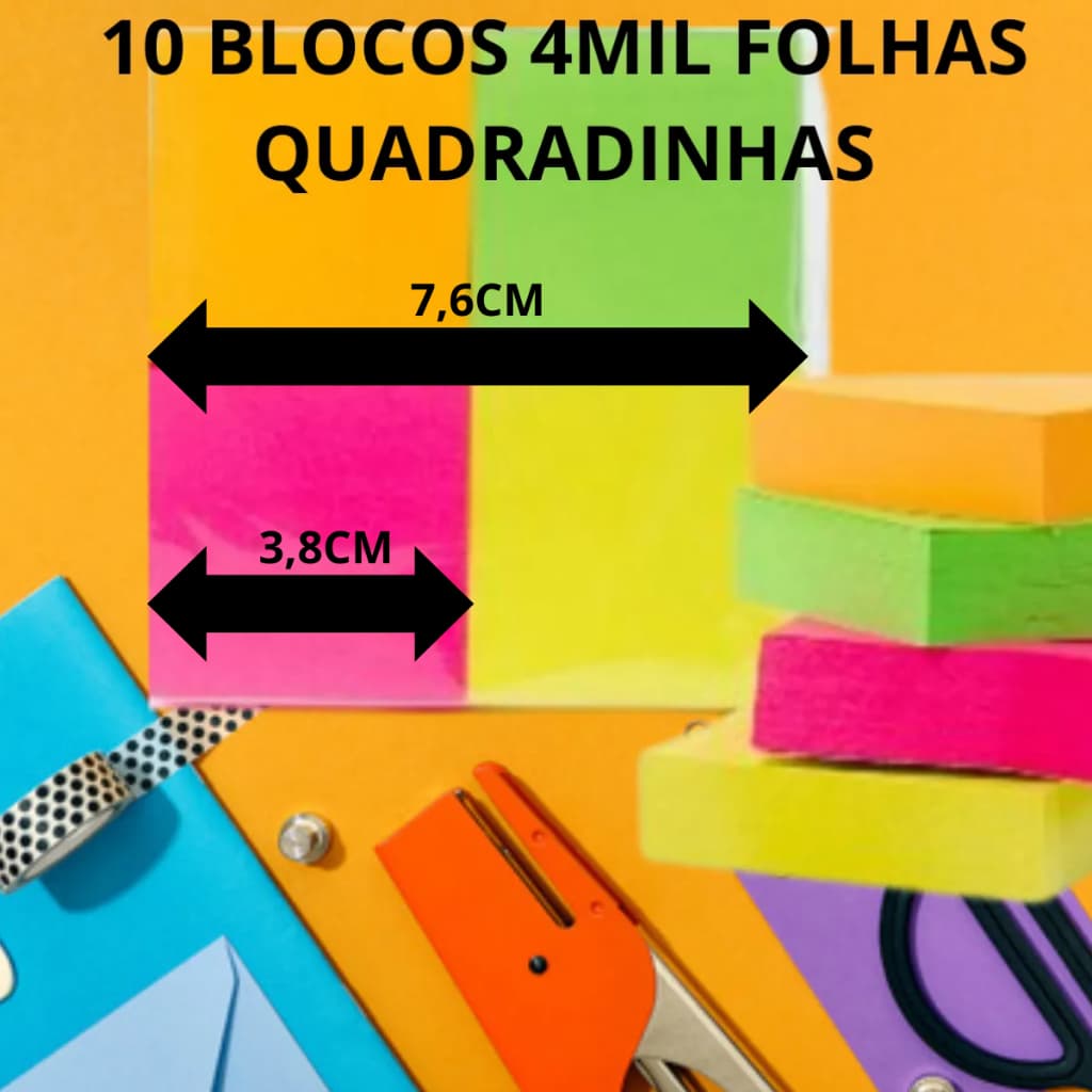 Bloco De Notas Auto Adesivo Colorido Cubo  Kit 10  Blocos  4mil Folhas