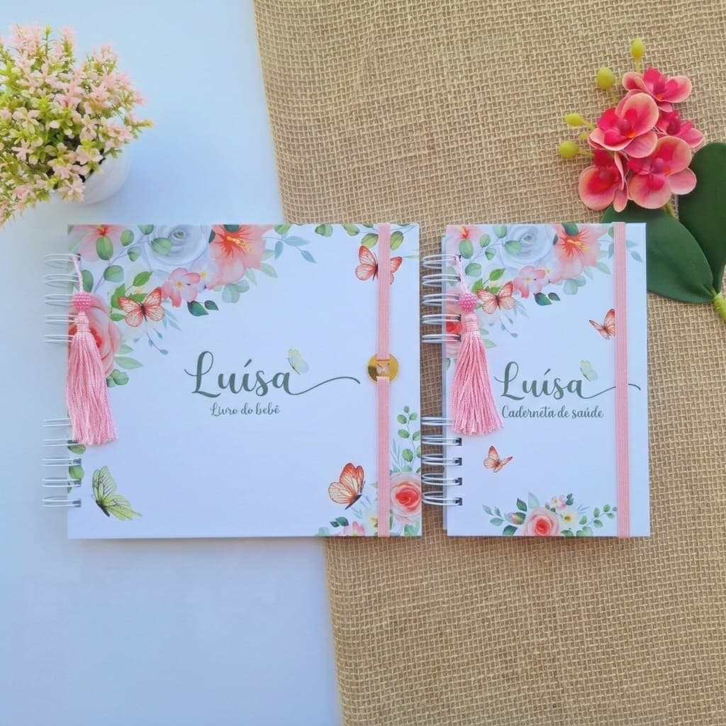 Kit Livro e caderneta do bebê floral verde