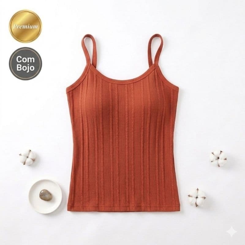 ​Regata Feminina Ribana Premium Com Bojo Canelada Blusa Algodão Básica