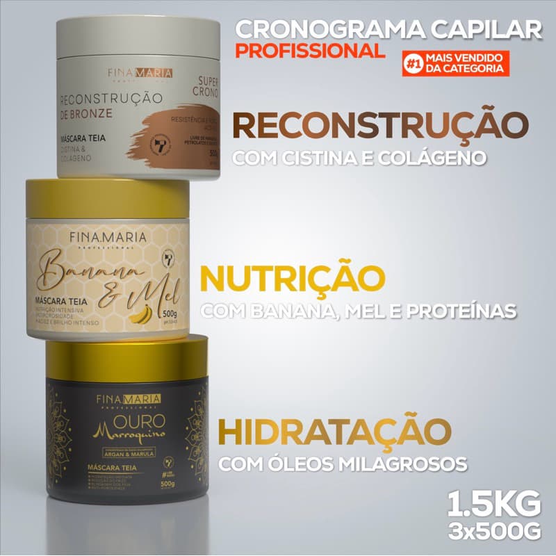 COMBO CRONOGRAMA CAPILAR PROFISSIONAL 1.5KG (3X500G) - FINA MARIA PROFESSIONAL