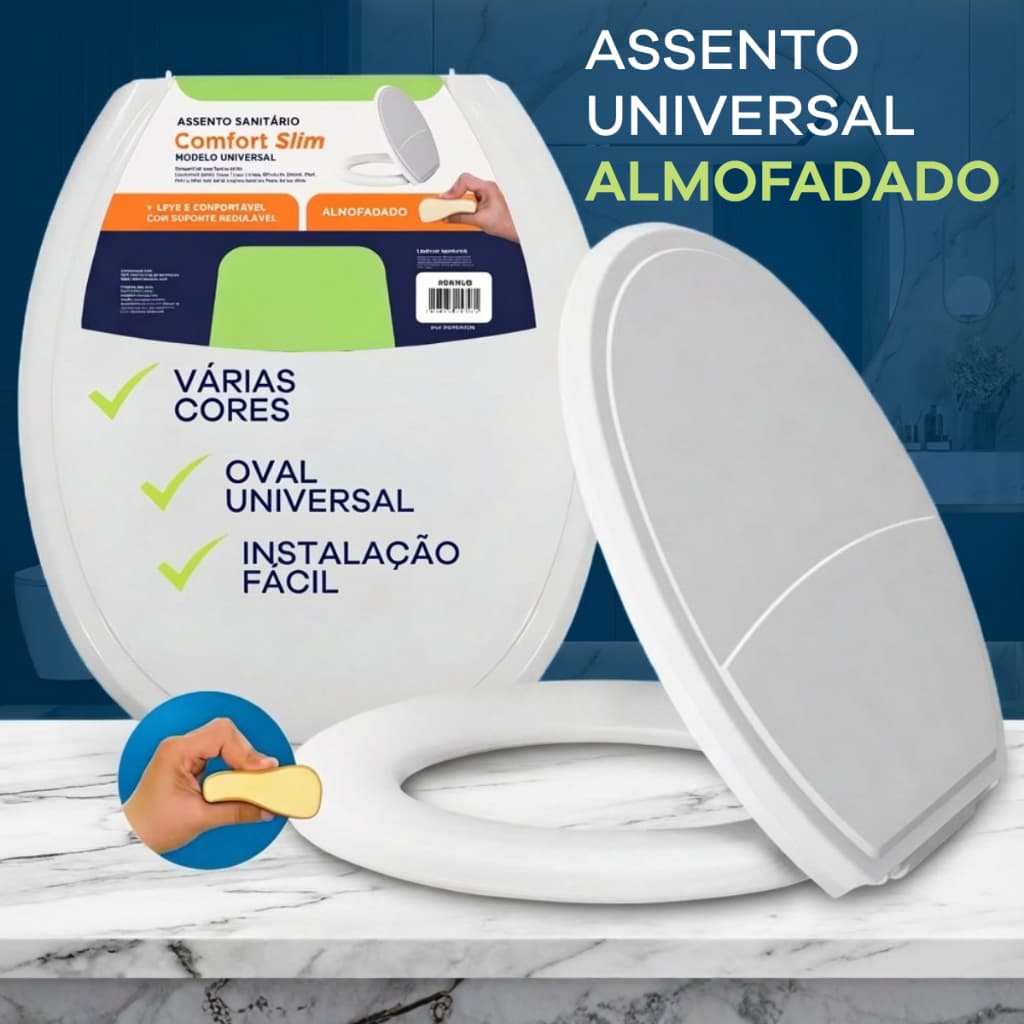 Tampa de Vaso Sanitário Almofadada Oval Assento Confortável Várias Cores Metasul 6LPF 1.6GPF