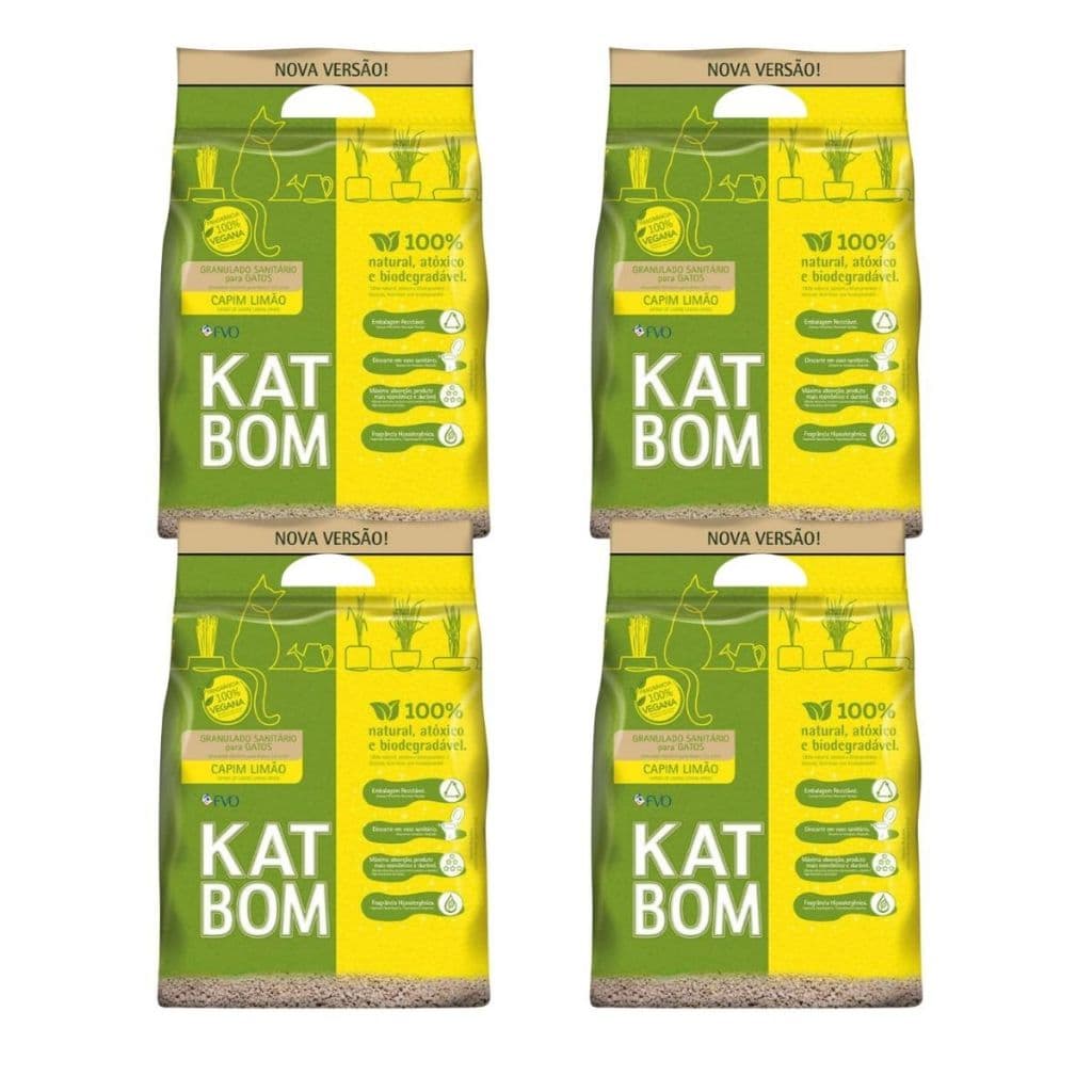 Kit 4 Katbom Capim Limão Granulado Sanitário para Gatos - 3 Kg