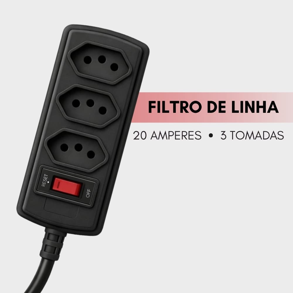 Filtro de Linha 3 Tomadas 1,5 metros 20 Amperes para ar condicionado Force Line