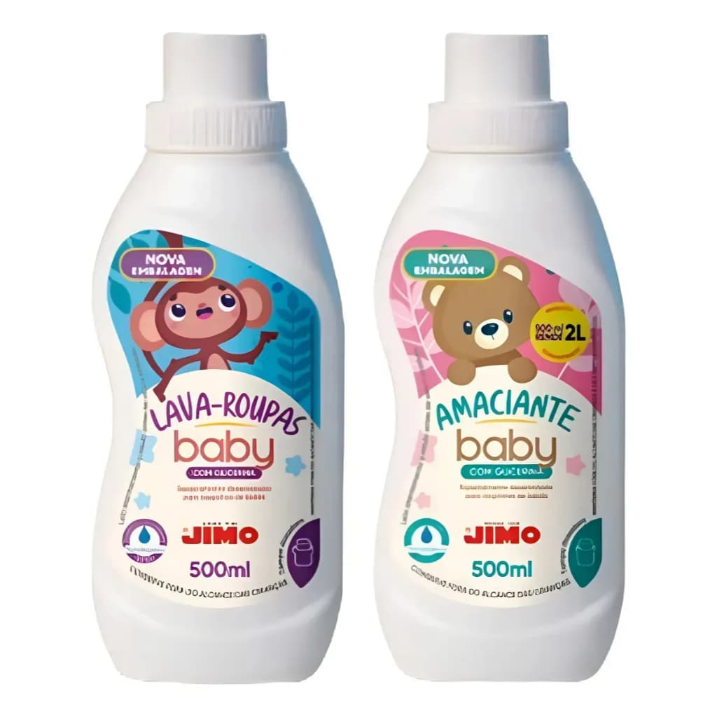 Kit Jimo Lava Roupas Baby Com Glicerina Sabão Líquido + Amaciante Roupas Finas Delicadas 500ml
