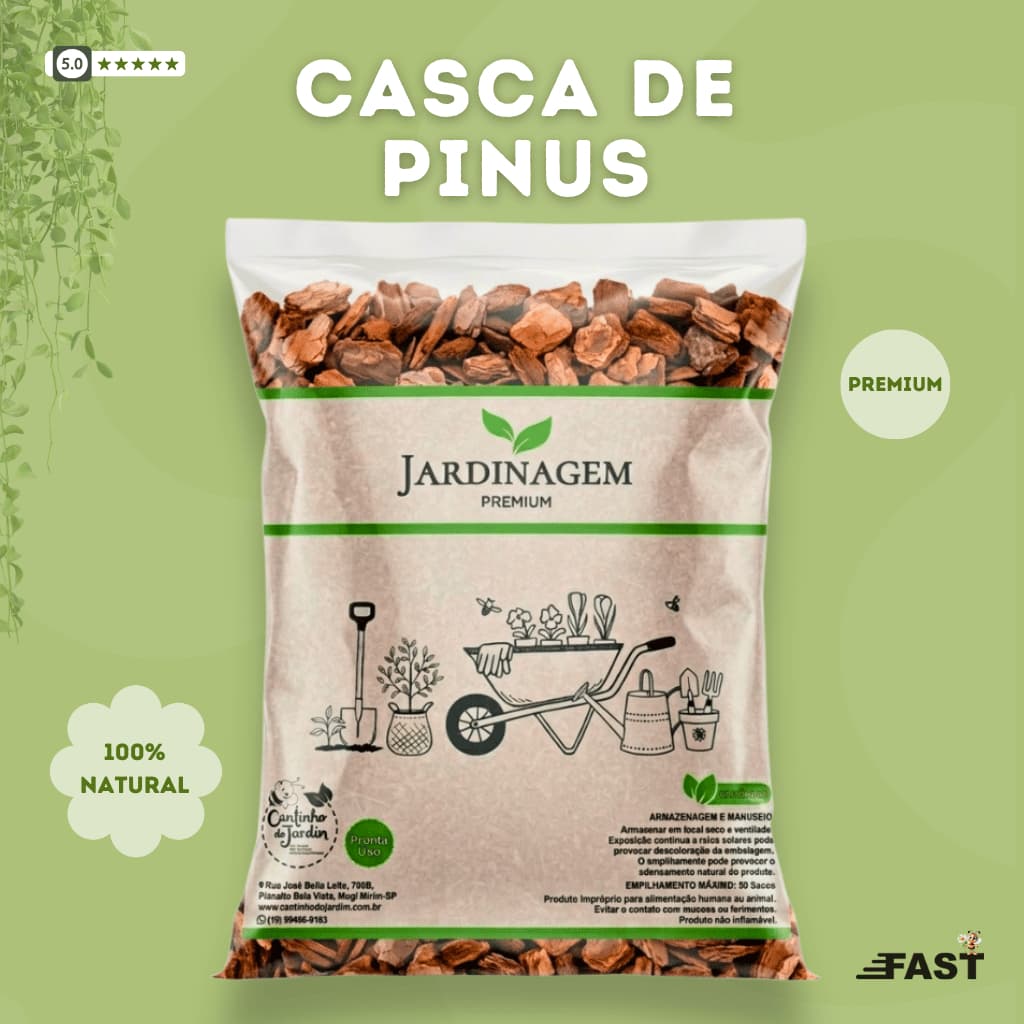 Casca de Pinus Premium 5Kg para Decoração de Jardins, Cobertura de Solo, Vaso de Flor e Paisagismo