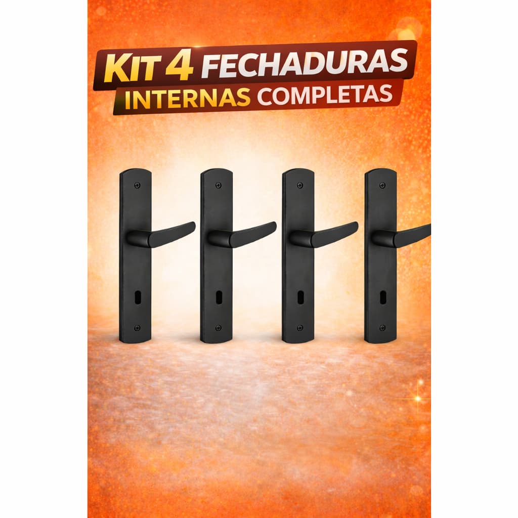 Kit 4 Fechaduras Ipanema Completa | Porta Interna Quarto | Preta | Máquina 40 | Anti Ferrugem | Soprano