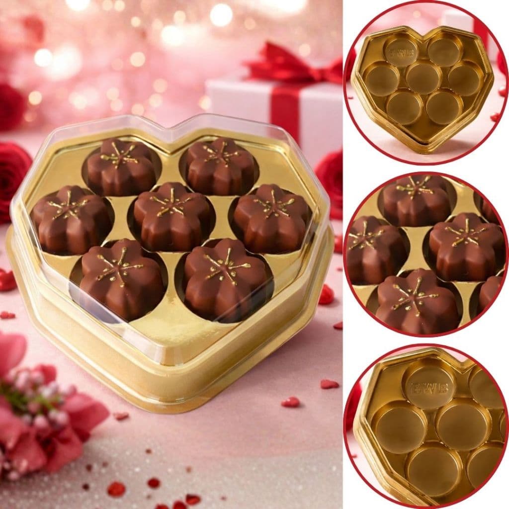 10~40  Caixa Coração Lapidado Dourado C/ 7 Cavidades P/ Bombons 14060 (BWB) (CHOCO)