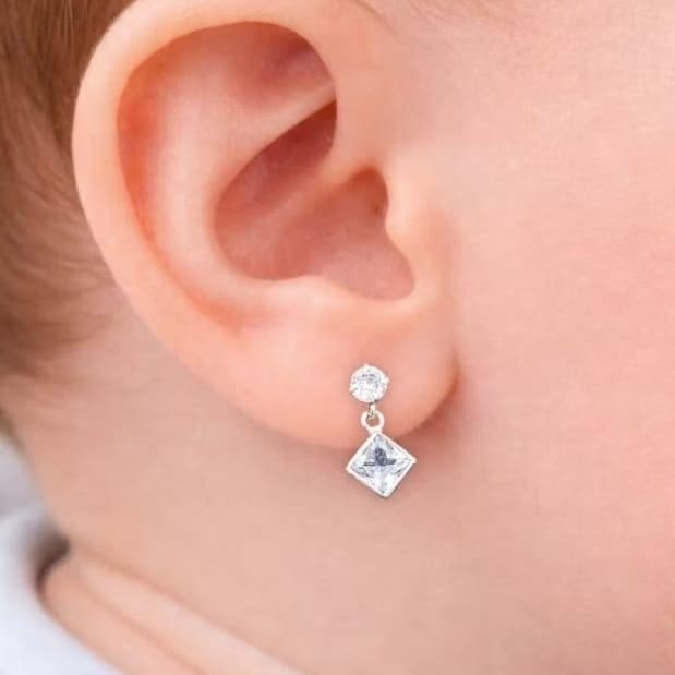 Brinco Infantil Prata 925 Antialérgico Garantia Dois Corações Tarraxa Baby Recém Nascido Segurança