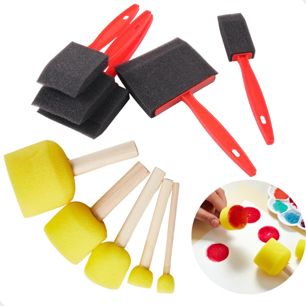 Kit 10 Pincéis Batedores Espuma Madeira Artesanatos Escolar