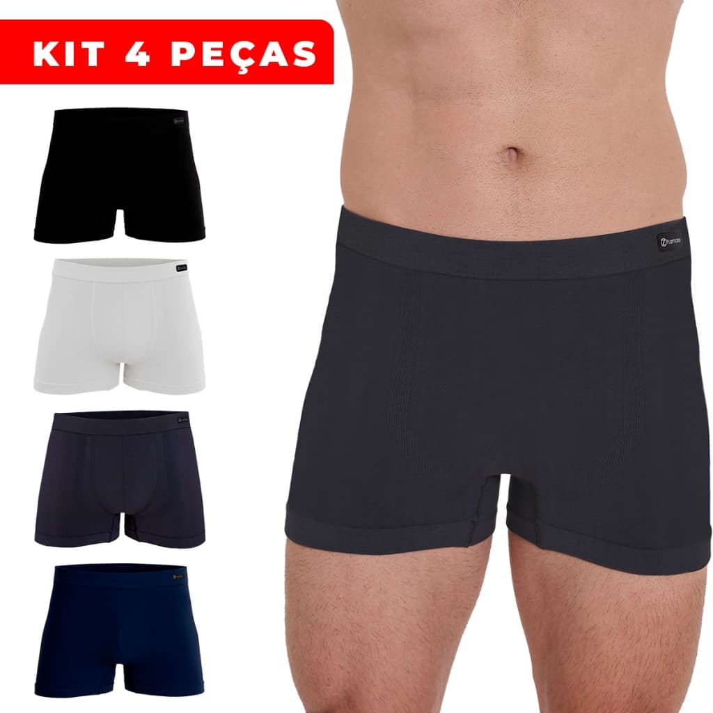 Kit 4 Cuecas Boxer Zhamaro Premium Algodão Sem Costura Box Masculina Confortável Cotton Respirável Macia Pacote Seamless