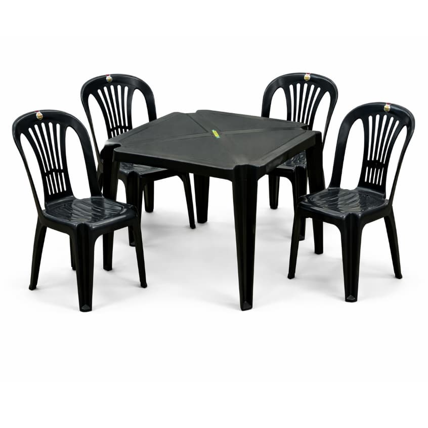 Jogo 1 Mesa Monobloco Quadrada De Plástico Reforçado Com 4 Cadeiras Bistrô Reforçada