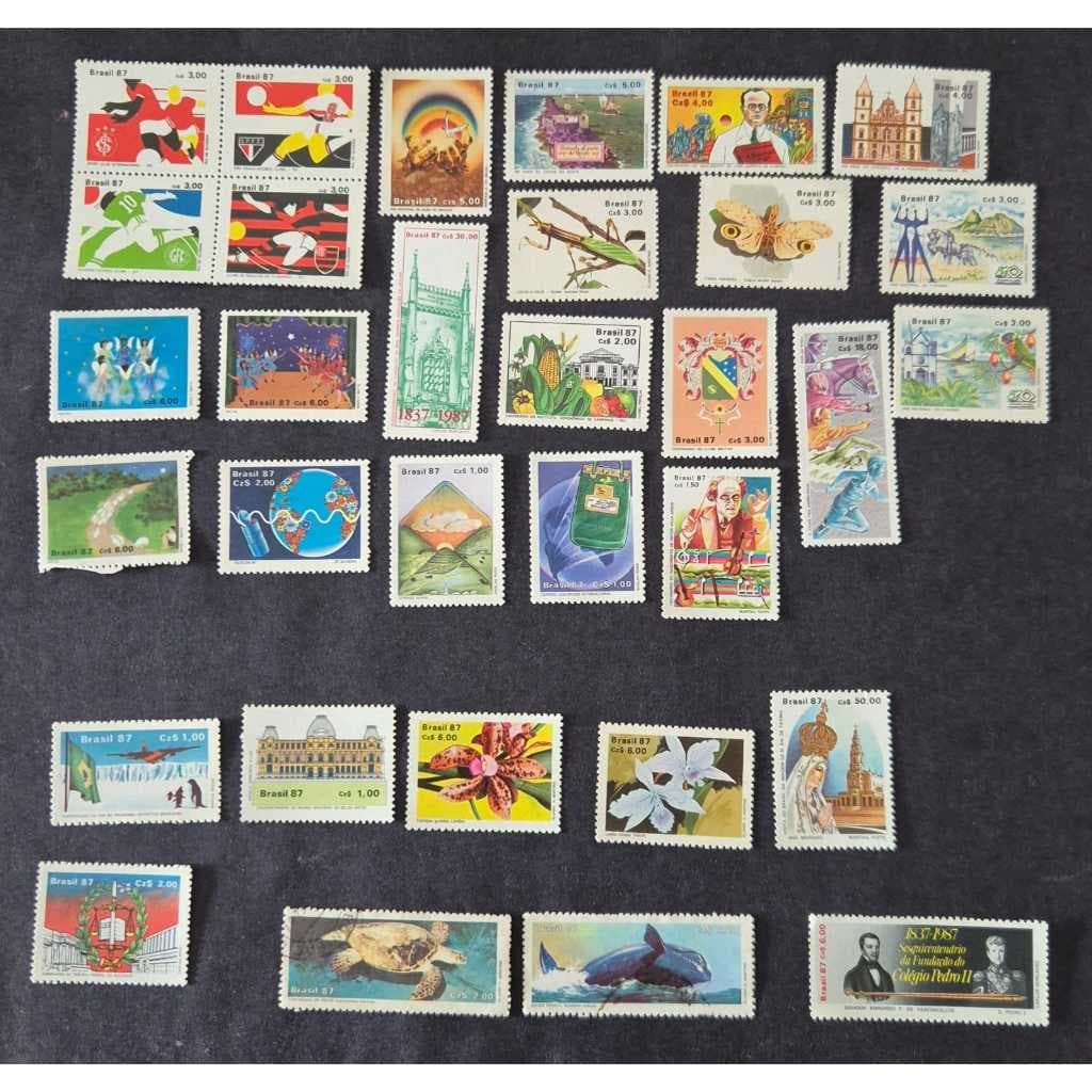 Ano completo de selos dos correios ano 1987 - selos novos com exceção de dois selos que são usados