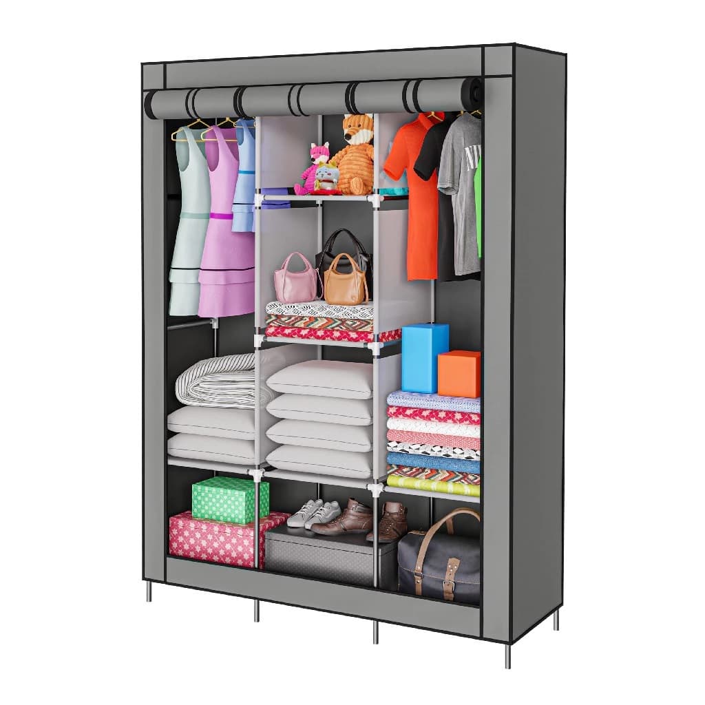 Guarda Roupa Dobrável Organizador De Roupas Portátil Multiuso Armário Organizador 3 Divisórias - Cinza