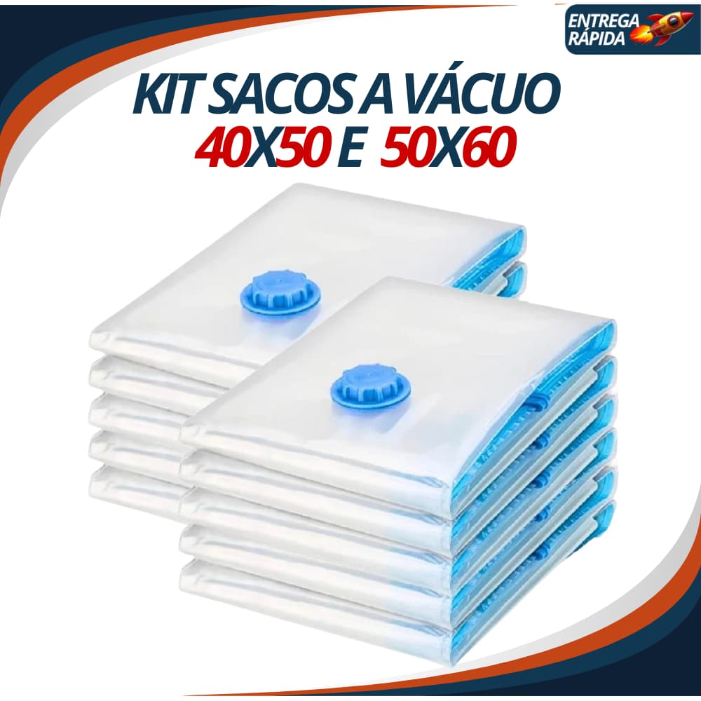 Kit Sacos a Vácuo com Bomba Manual 40x50 e 50x60 para Organização de Roupas