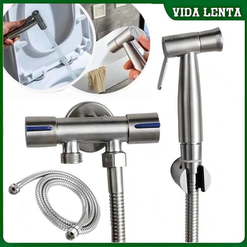 Kit 4 Ducha Higiênica Água Inox Válvula Dupla Mangueira 120cm Bidê Chuveirinho SUMARS