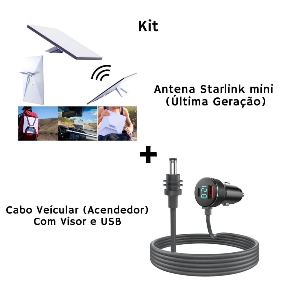 Kit Starlink Mini Internet Via Satélite Antena Original Garantia de 01 ano + Cabo Veícular ou Case