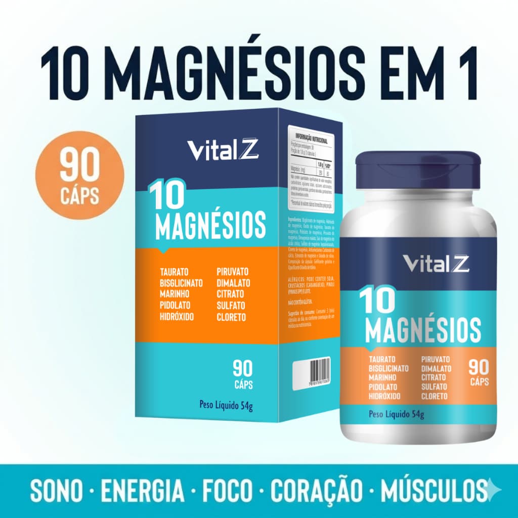 Magnésio 10 em 1 | Completo | Vital Z - Energia e Sono de Qualidade 90 Cáps