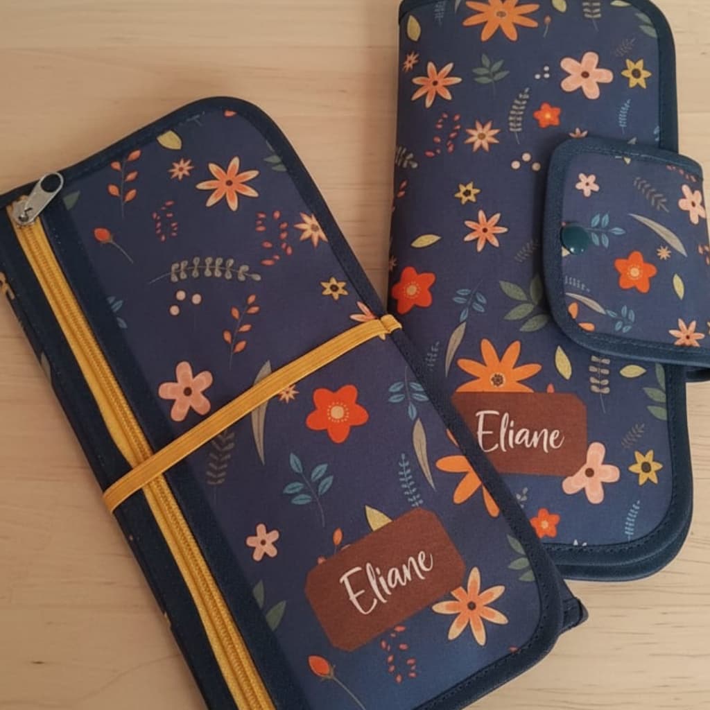 Kit Personalizado de Higiene Feminino  e Jogo Americano com Porta Talher para Trabalho e Viagens