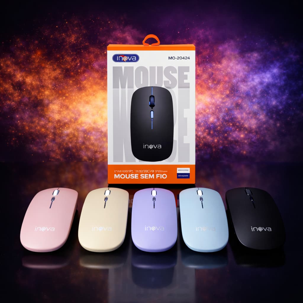 Mouse Sem Fio Dual Band Receptor Nano 2,4ghz / Bluetooth RGB Recarregável Bateria 1 Mês de Uso Inova