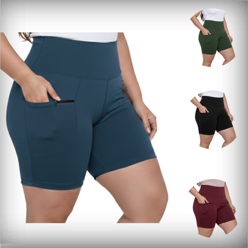 Bermuda Plus Size Cintura Alta Meia Coxa com Bolsos de Zíper Short Suplex Zero Transparência GG ao G4
