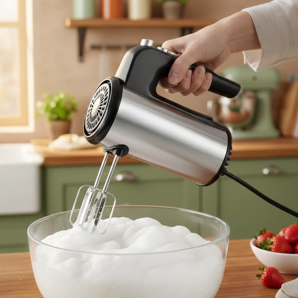 Batedeira de Mão Elétrica 127V em Aço Inox 5 Velocidades Mixer p/ Bolo Massas Portátil Profissional