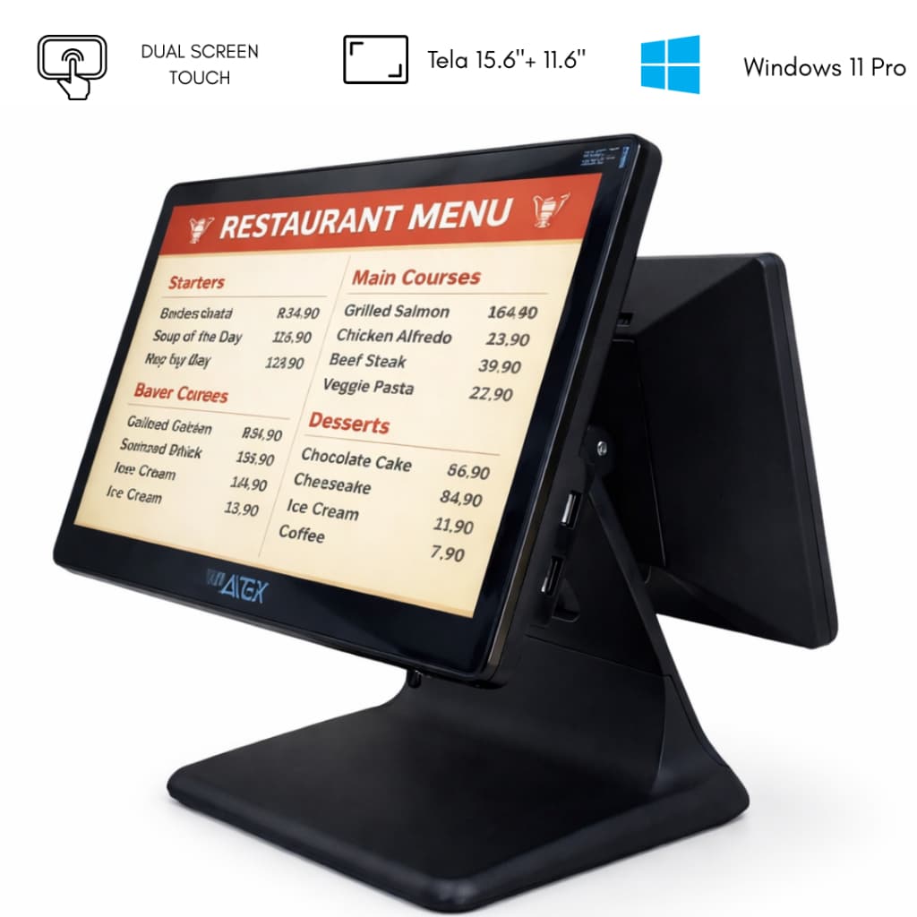 Terminal POS All In One Duplo Touch 15.6" + 11.6" Intel J6412 8GB SSD 128GB Windows 11 Pro PDV
