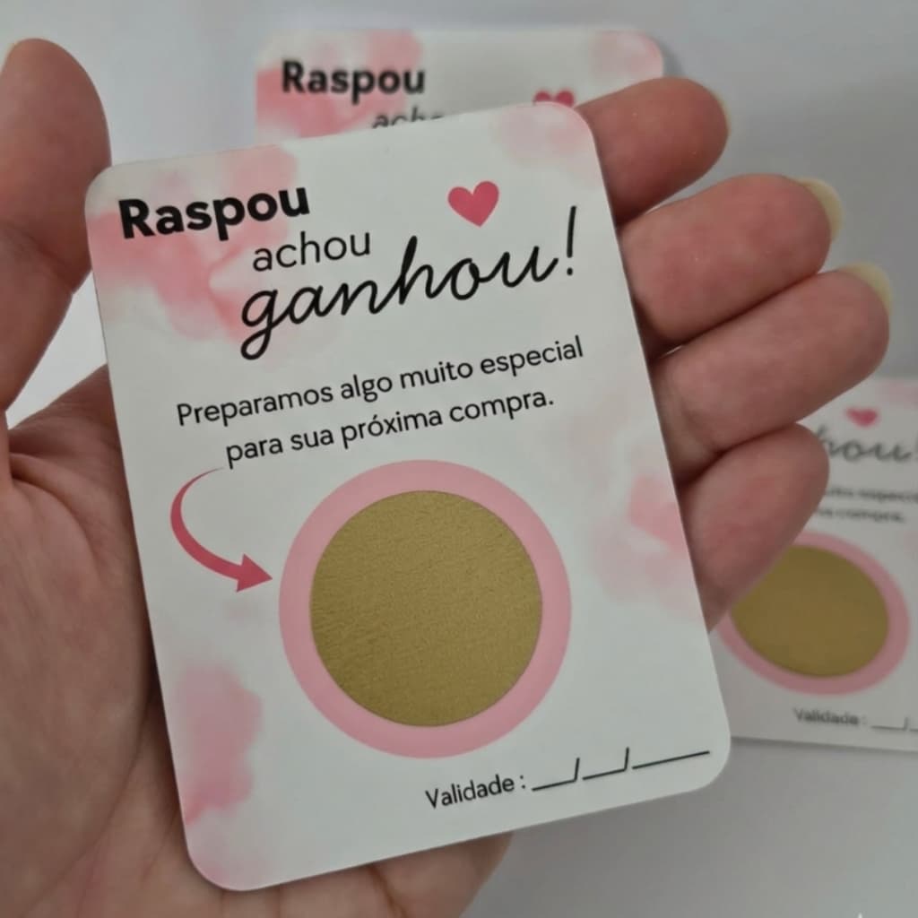 Kit com 12 Cartões Cartão Raspadinha - Modelo Pronto - Mimo presente cliente brinde