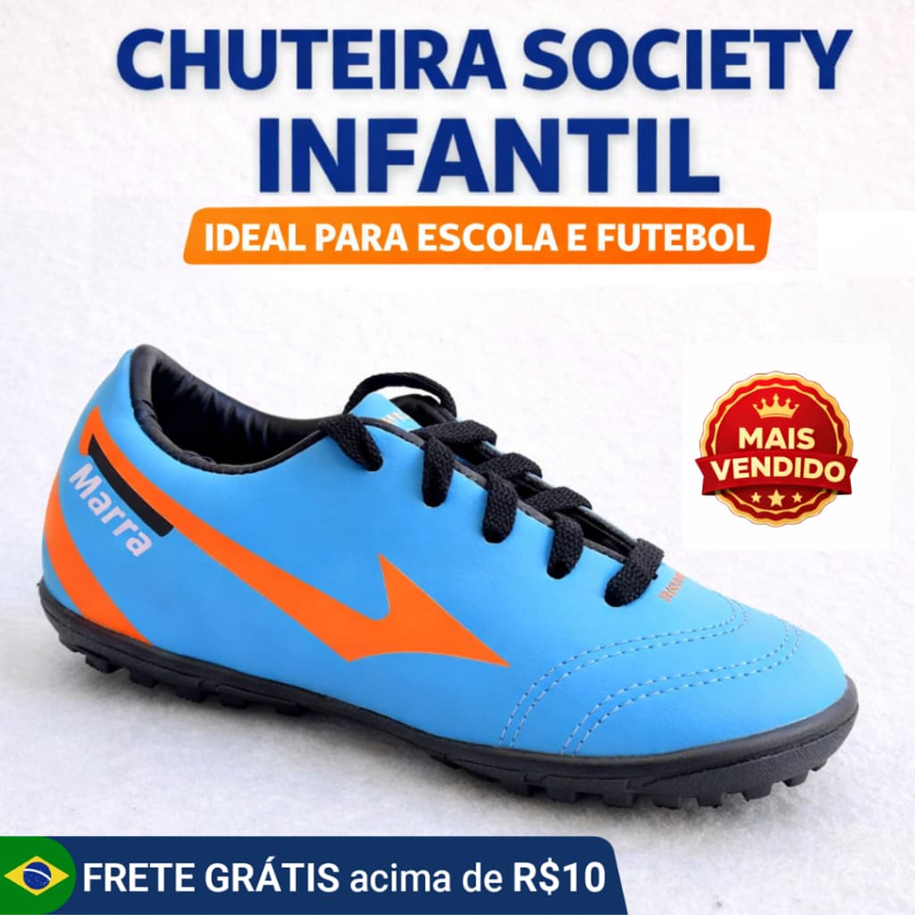 Tênis Chuteira Society INFANTIL Costurada Super Reforçada ENVIO IMEDIATO Quadra Futebol Criança