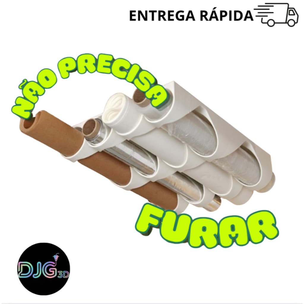 Suporte Porta Rolos Cozinha Sob Armário (Alumínio/PVC) - Fixação 3M Sem Furos