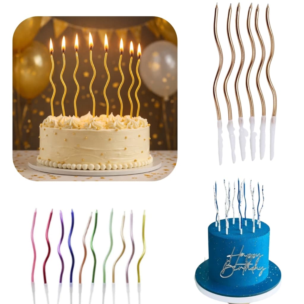 Kit 6 Velas Espiral Palito Metalizada Ondulada para Bolo Aniversário