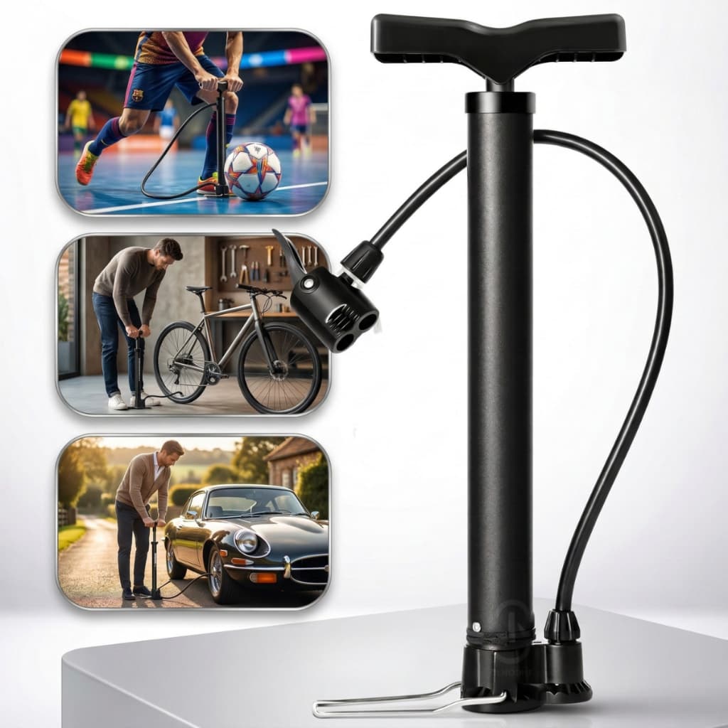 Bomba De Ar Manual Para Encher Pneu De Carro Moto E Bike Com 3 Bicos e Adaptador Leve e Compacta