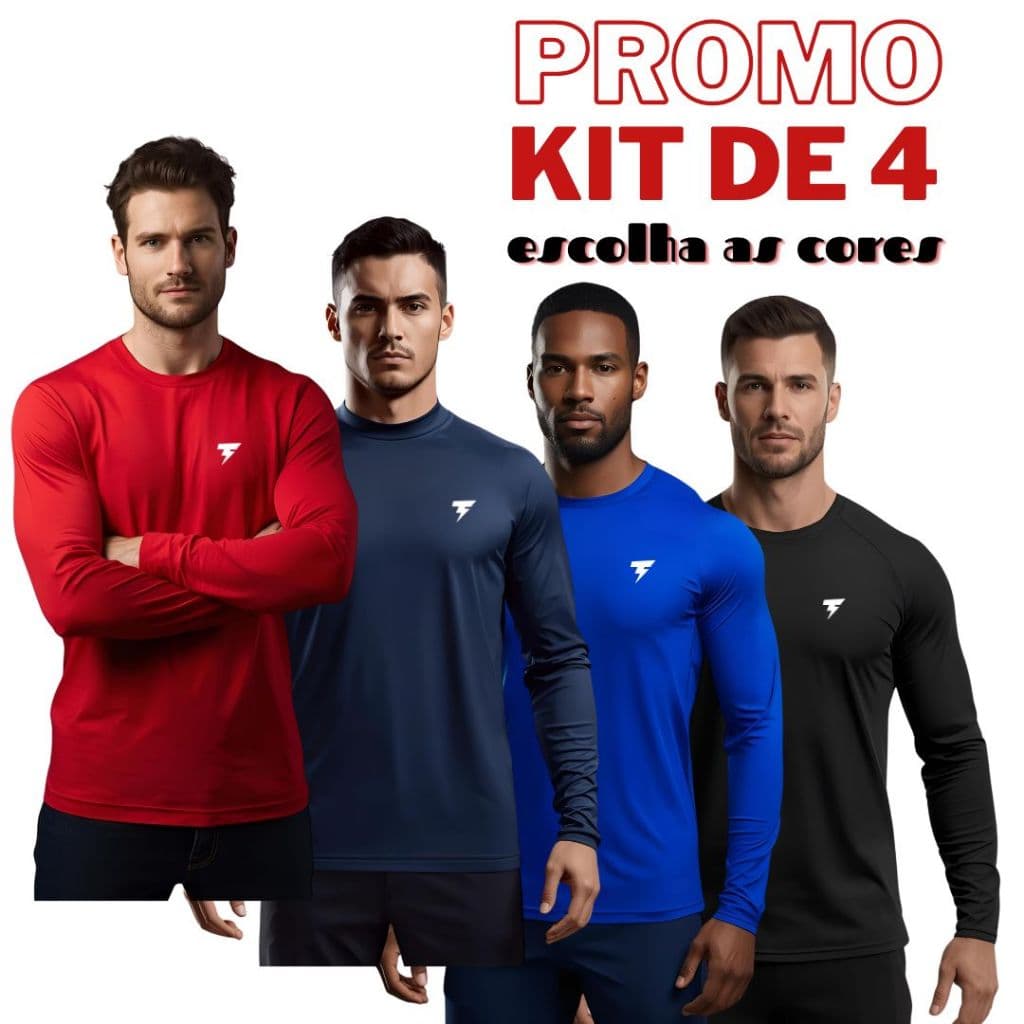 4 camisa termica masculina Manga Longa UV 50+ Malha Fria DryFit Masculina Academia