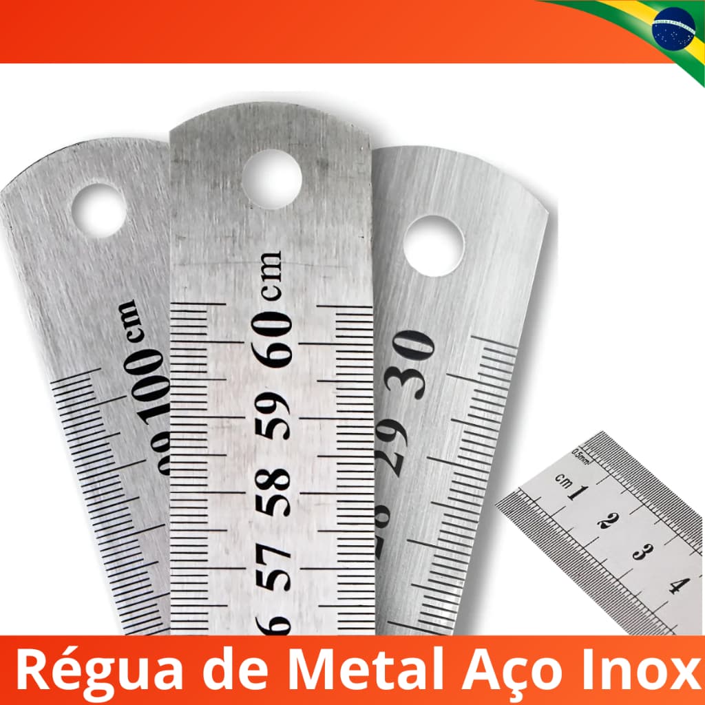 Régua Aço Inox 100cm 60cm 30cm Régua Modelista Projetista Medidas em Centímetros Artesanato Costura