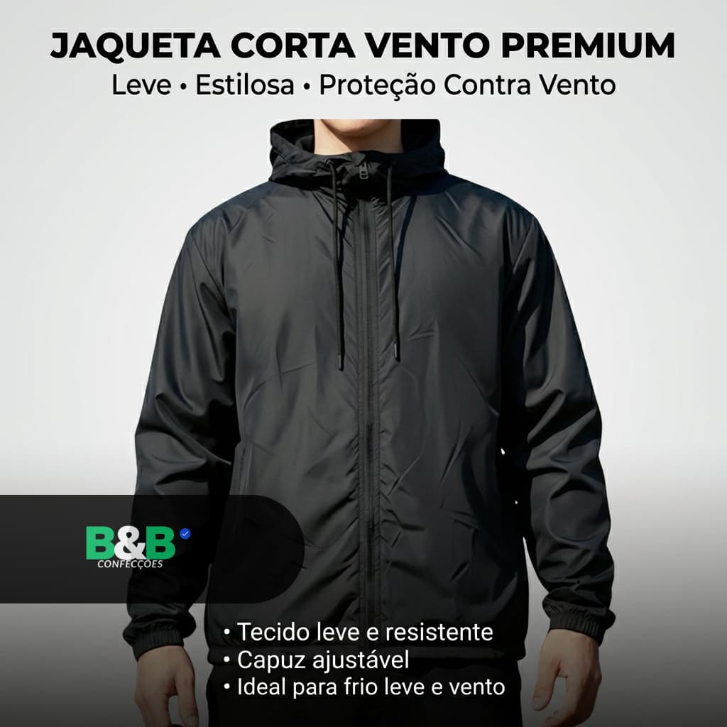 Jaqueta Corta Vento Masculino Impermeável Zíper Central Capuz