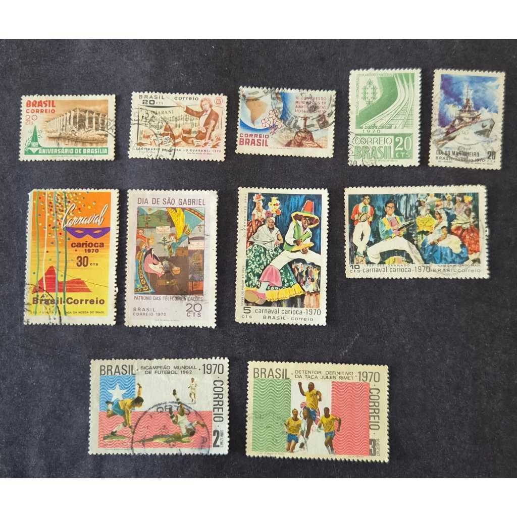 Lote com 11 magnificos exemplares de selos dos correios. usado, 1970. Filatelia