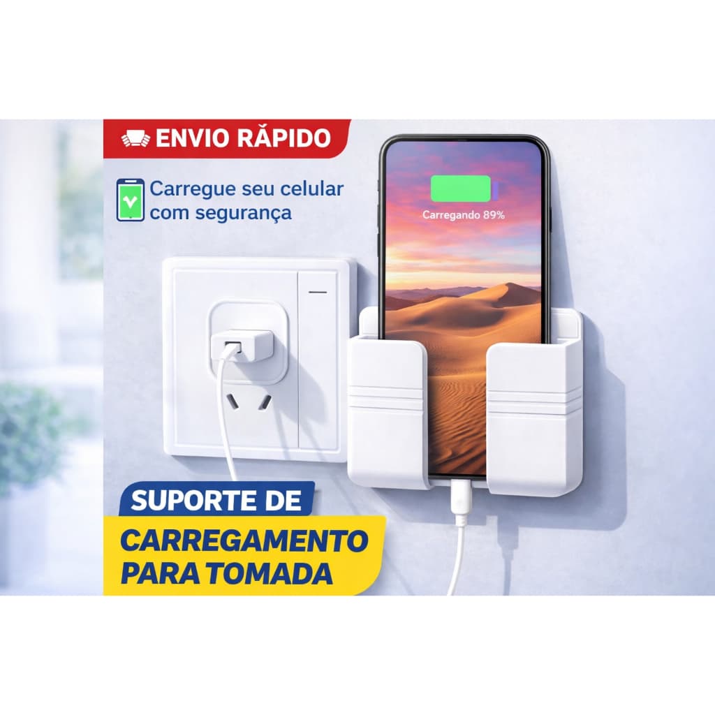 Suporte de Celular para Tomada Organizador Carregador Porta Celular de Parede Universal