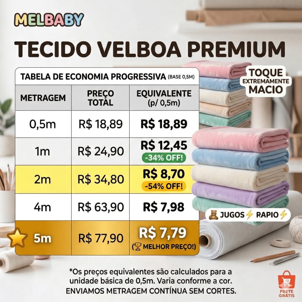 Tecido Velboa Pelúcia Soft 5m 4m 2m 1m 0,5m Metro para Artesanato Fantasia Decoração Costura DIY