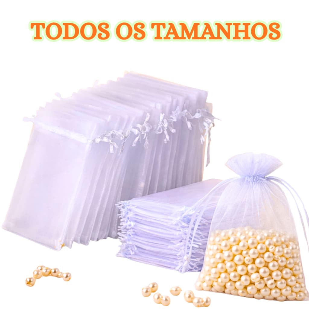 Kit 10/20/50/100 Saco Organza Branco 7x9 9x12 10x15 20x30cm Saquinho Tule Lembrancinha Joia Aniversário Maternidade