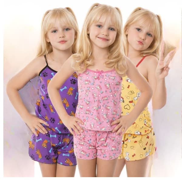 Kit 3 Pijama MICRO INFANTIL Baby Doll Estampado Personagens Short Doll MICROFIBRA