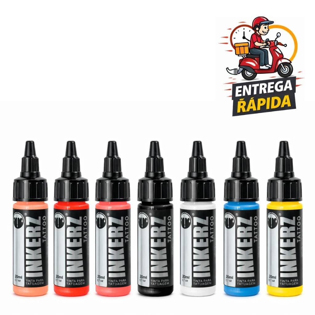 Tinta para tatuagem inkerz profissional 20 ml cores variadas tattoo preto branco vermelho