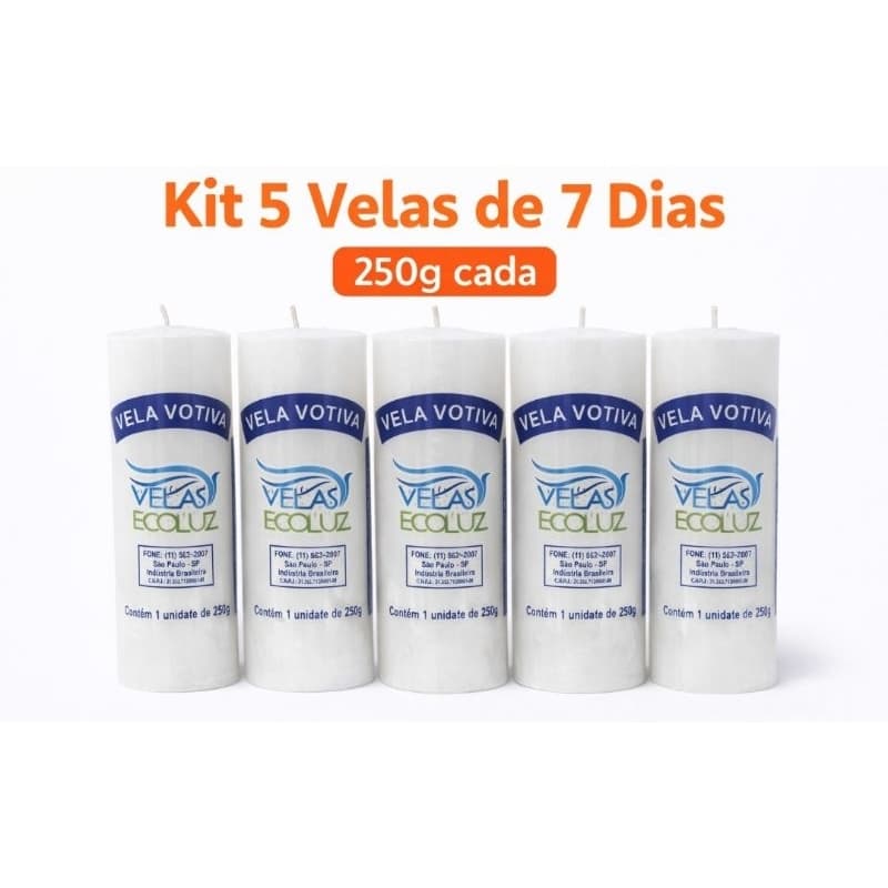 Vela de 7 dias 250g Votiva Kit 5 unidades | Vela Votiva Parafina Pura | Religiosas para Orações, Proteção, Simpatias