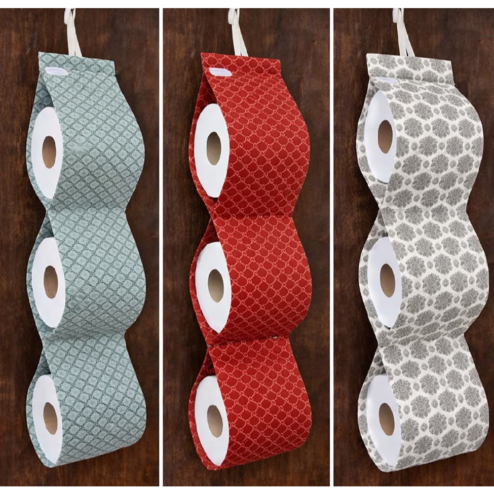 Porta Papel Higiênico Para 3 Rolos Tecido Bordado Estampas Sortidas Coleção Premium
