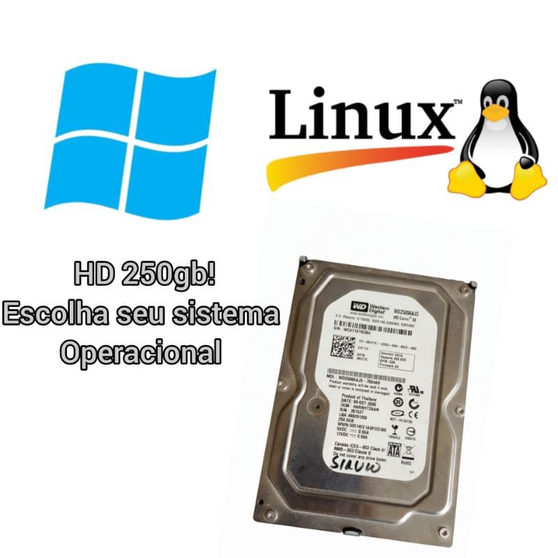 HD 250gb com sistema operacional à sua escolha