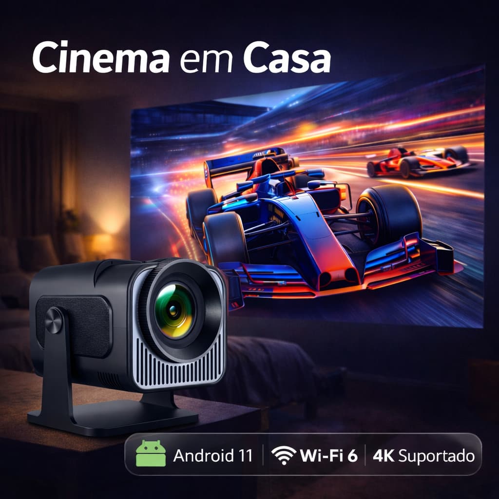 Projetor Smart HY320 Portátil 4K Suportado | Android 11, Wi-Fi 6 e Bluetooth, Home Theater