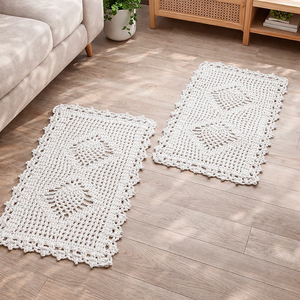 Tapete Capacho Abacaxi Kit Com 2 Peças 70x40cm 100% Algodão Decorativo Para Porta Entrada