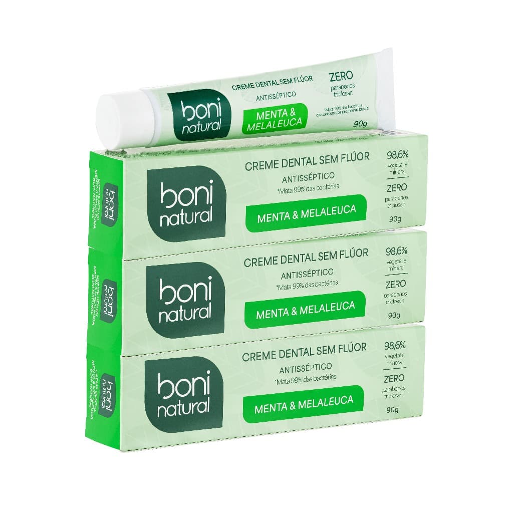 KIT 3 Cremes Dentais Menta e Melaleuca 90g Boni Natural